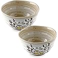 MIno Yaki(Ware) Handmade Japanese Rice Bowls Japanese Poem Owl Design, Set of 2, 4.5 inch, Cereal Bowls, Ceramic Miso Soup Bowls