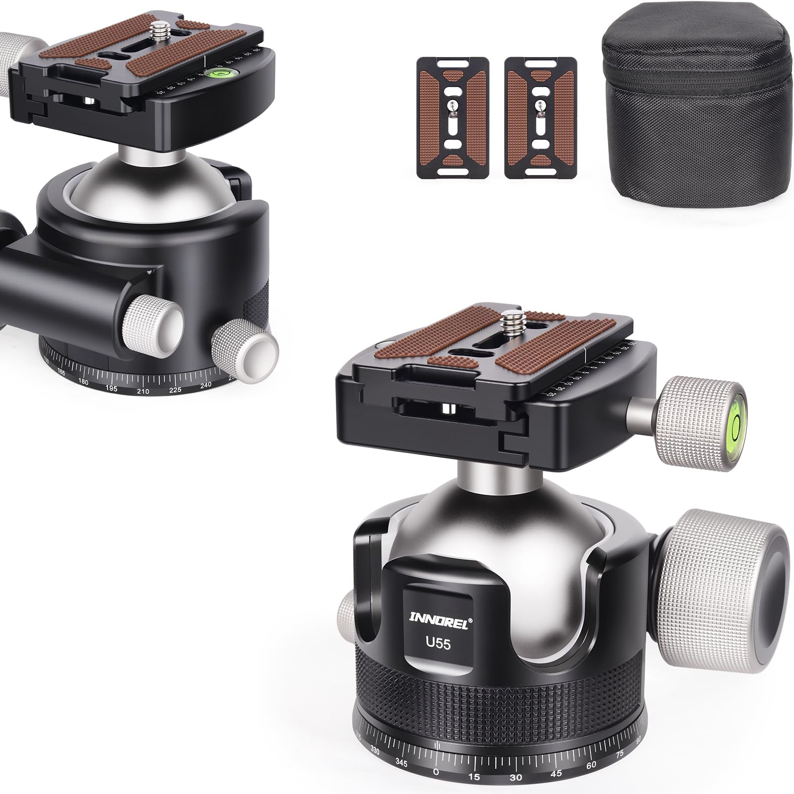 INNOREL 55mm Low Profile Camera Tripod Ball Head, CNC Metal Heavy Duty 360 Panoramic Tripod Head Compatible with Arca 1/4" Quick Release Plate for Tripod Monopod DSLR Camera Camcorder, 66lbs/30kg