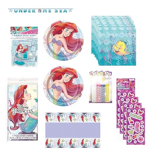 Little Mermaid Ariel Birthday Party Supplies Bundle for 16