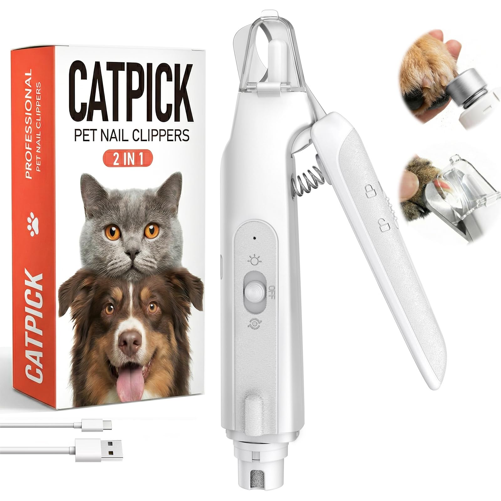 Photo 1 of 2-in-1 Dog & Cat Nail Clipper with Grinder - Dual Highlight LED Reduce Over-Trimming, Long Battery Cordless USB-C Rechargeable, Safety Lock & Catcher Cap, Quiet Home Grooming for Small Large Pets