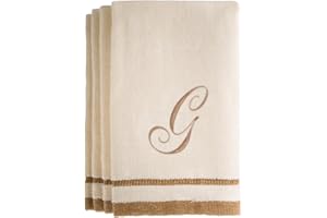 CREATIVE SCENTS Monogrammed Gifts, Fingertip Towels, 11 x 18 Inches - Set of 4- Decorative Golden Brown Embroidered Towel - Extra Absorbent 100% Cotton- Personalized Gift- for Bathroom/Kitchen- Initial G (Ivory)
