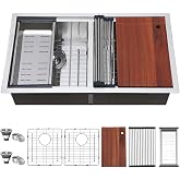 Comllen 33 Inch Double Bowl Undermount Kitchen Sink,33x19 Inch Workstation 16 Gauge Stainless Steel Double Kitchen Sinks with Cutting Board,9 Inch Deep Sink Maximizes Space Efficiency