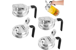 Lainballow 4 Pack Mason Jar Pour Spout Lids, Wide Mouth Mason Jar Pouring Lids, Stainless Steel Mason Jar Lids with Handle Fl