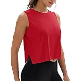 MAGCOMSEN Women's Crop Tank Tops Workout Sleeveless Shirts Loose Fit Gym Yoga Top with Side Slits