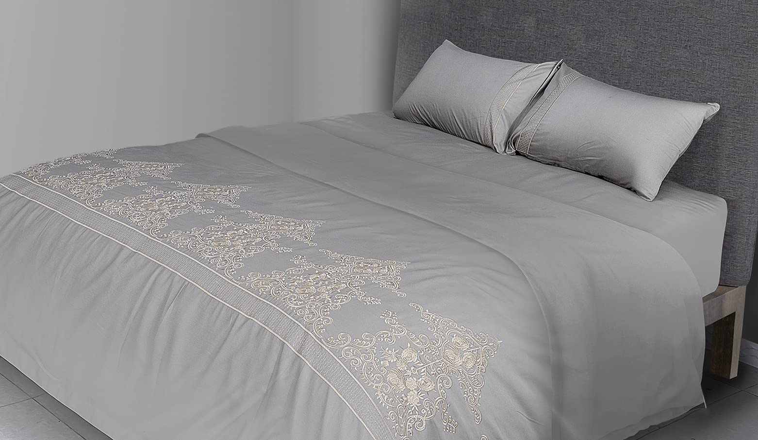 Flax Linen 4-Piece King Size Duvet Set, Ragina Hotel Collection, 400 TC Long Staple Organic Egyptian Cotton Bedding, Includes 1 Duvet Cover + 1 Fitted Sheet + 2 Pillowcases, Egg White