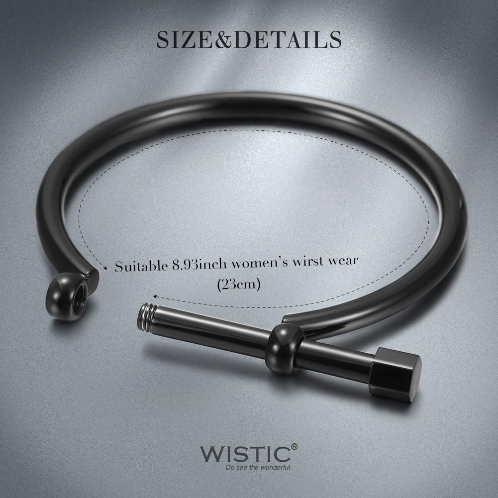 WISTIC Gold Cuff Bangle Bracelet D-Shape Screw Bar Bangle Bracelet for Women Men (Mens Screw Bar Bangle (Black)): Clothing