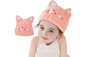 LCBD Microfiber Hair Towel Wrap for Kids, Pink Cat Girls Dry Hair Cap Suck Water, Absorbent Quick Hair Drying Towel, Lightwei
