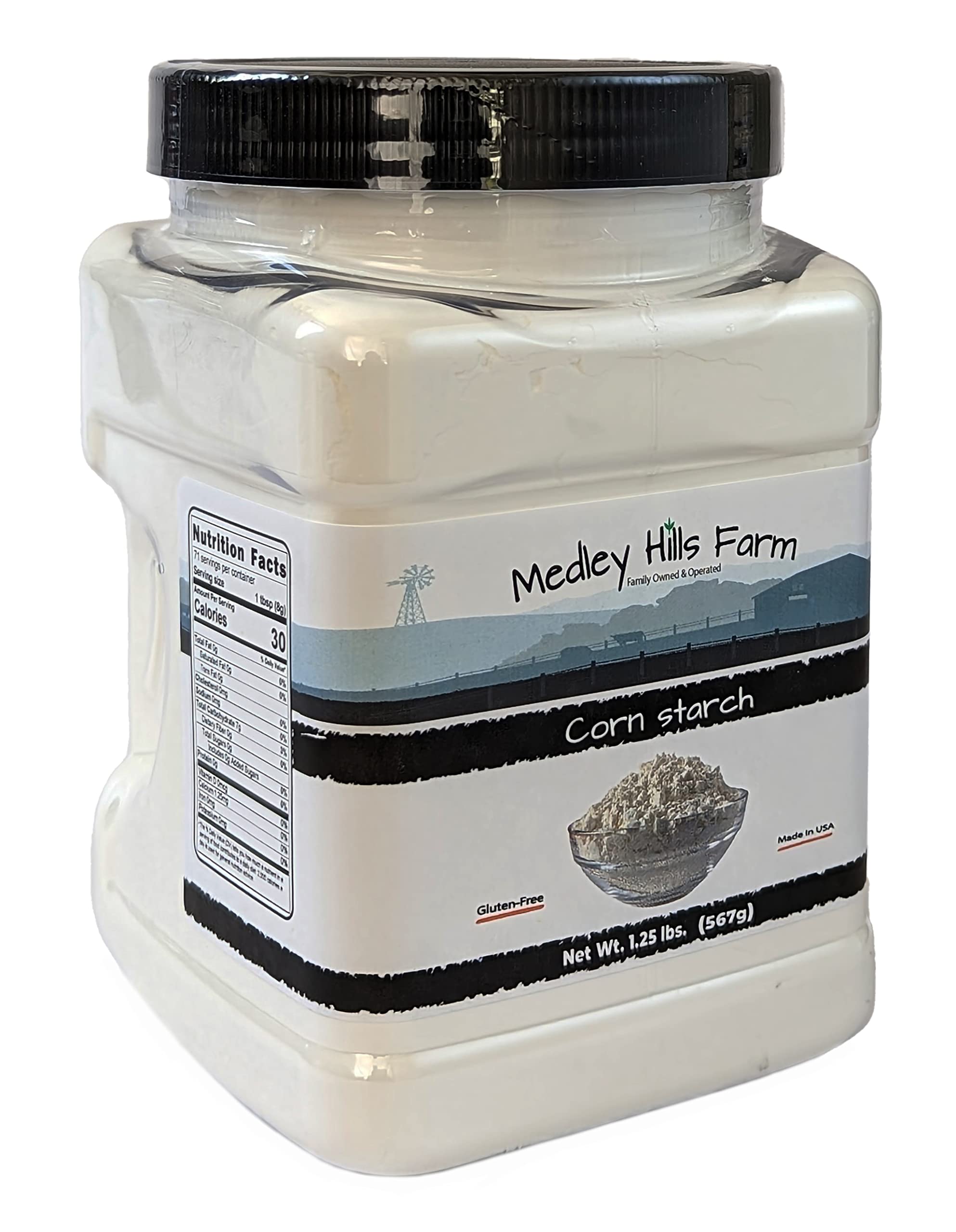 Corn starch by Medley hills farm 1.25 lbs. in Reusable Container - 100% Pure Corn Starch powder - Great Thickener for Sauces, Soups, and Gravies - Non-GMO - Gluten-Free