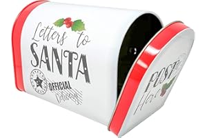 ALEF Christmas Letters to Santa Small Decorative Tin Mailbox, 6" x 3.5" x 4.5" (White, Official Delivery)