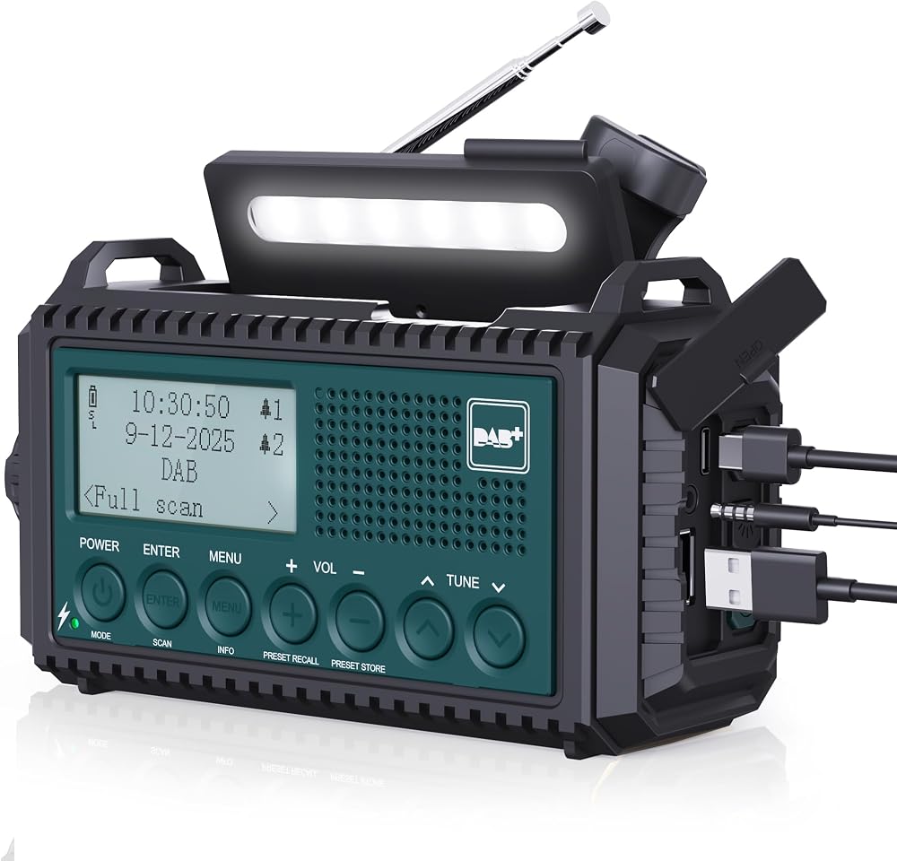 ROCAM Wind Up Solar Radio DAB/FM 5000mAh Power Bank SOS Light Blue