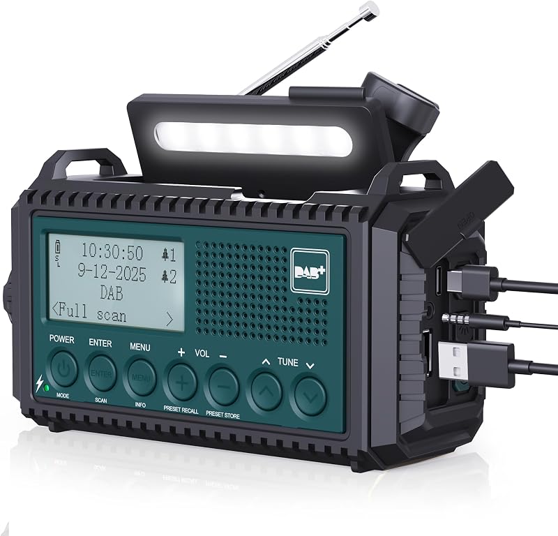ROCAM Wind Up Solar Radio DAB/FM 5000mAh Power Bank SOS Light Blue