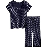 Joyaria Womens Pajama Sets Short Sleeve and Capri Pants Soft Bamboo Viscose 2 Pieces Sleepwear Lounge Set
