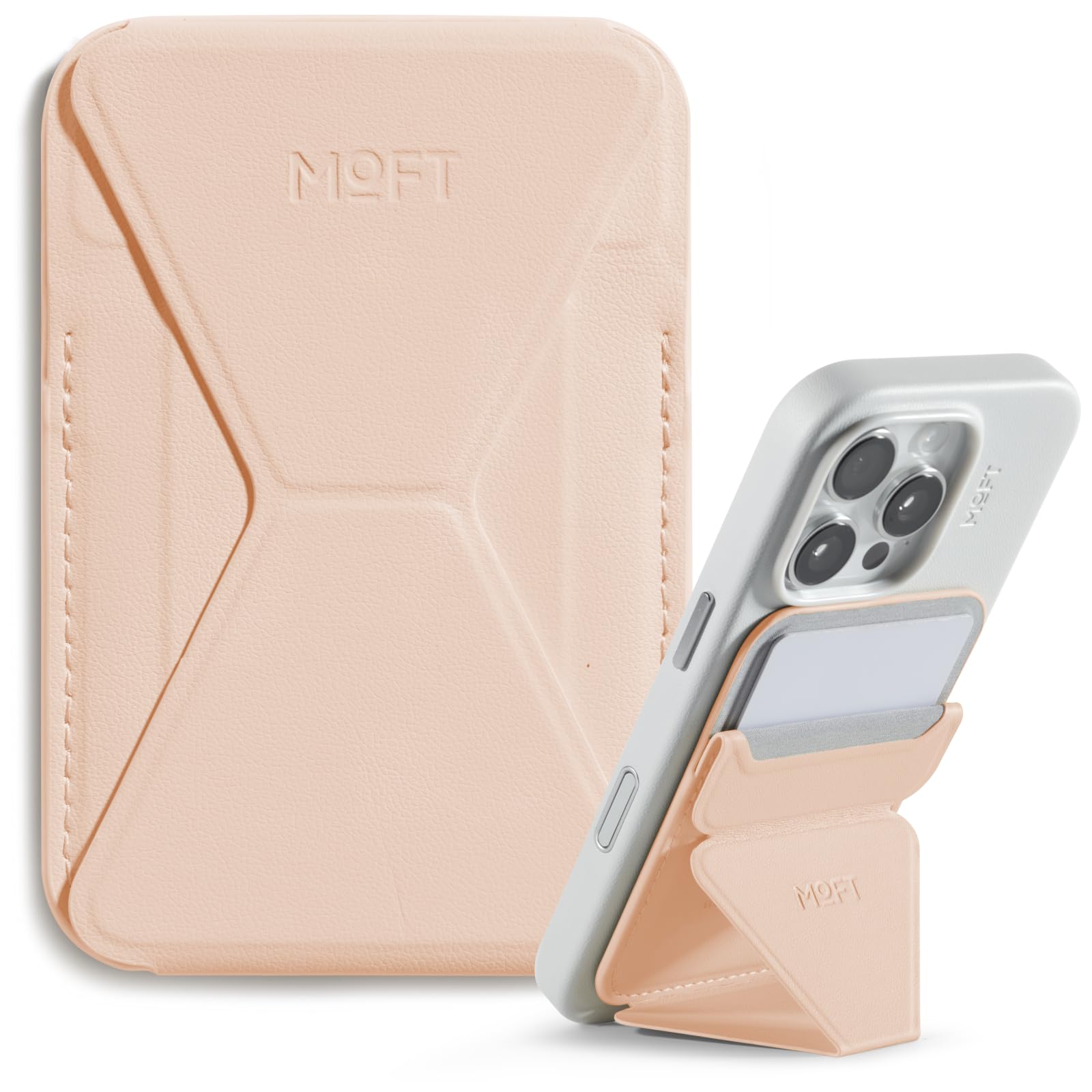 Photo 1 of MOFT Magnetic Wallet Stand Compatible with iPhone 16/15/14/13/12 Series, Angle Adjustment & Magsafe Compatible MOVAS Phone Stand, Peach pink