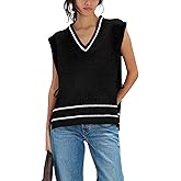 Yesfashion Womens Sleeveless Striped Ponch Sweaters V Neck Color Block Tie Side Going Out Knit Pullover Sweater Vest Tops