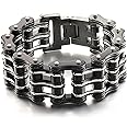 Men's Bracelet Motorcycle Chain Bracelet Mechanical Bracelet Bicycle Chain Bracelet 316L Stainless Steel Silver Chain Bracelet … (Black Silver)