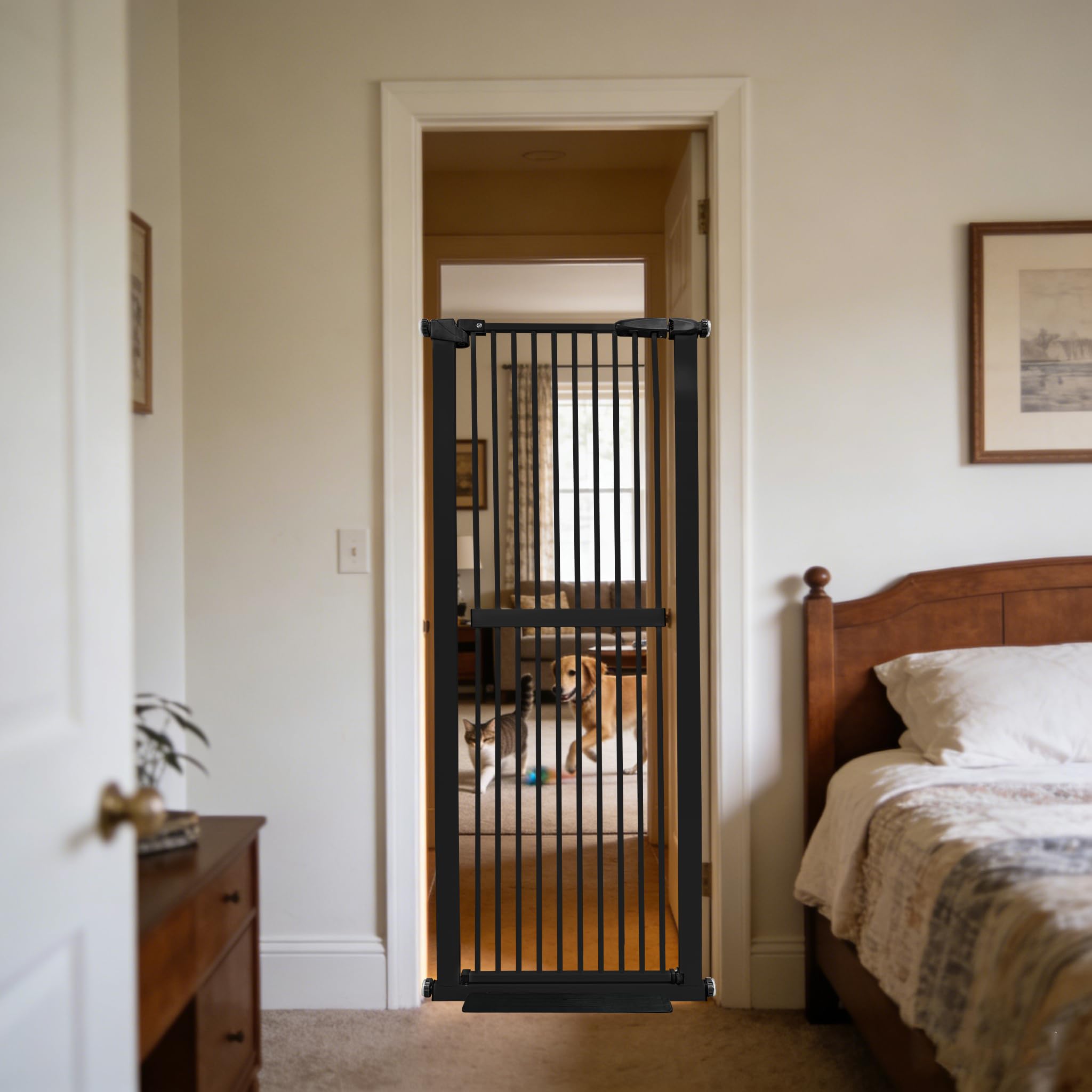 Photo 1 of Lumizone Extra Tall Cat Gate 61.02" High Pressure Mounted Extra Wide 26.38"-30.11" (17Sizes) 1.37" Gap No Drilling Auto-Close Tall Pet Gate for Dogs (Black, 26.38"-30.11" W)