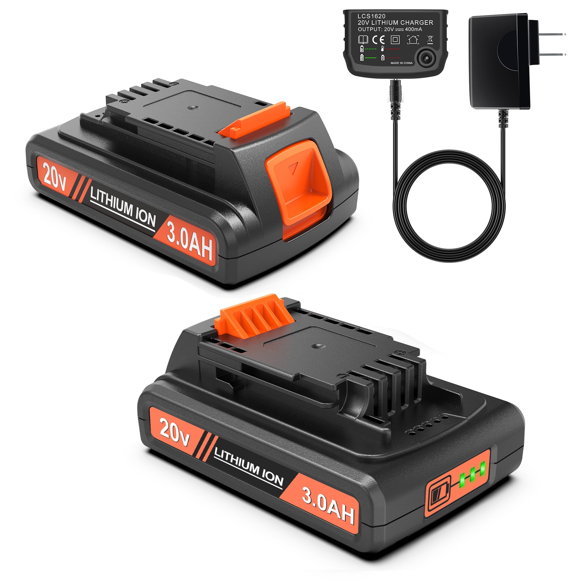 Photo 1 of PEYESTEN 2 Packs 3000mAh 20v Batteries and Charger, Replacement for Black and Decker 20v Lithium Battery LB20, LBXR20, Compatible with Black and Decker Battery 20V Cordless Power Tools and Charger