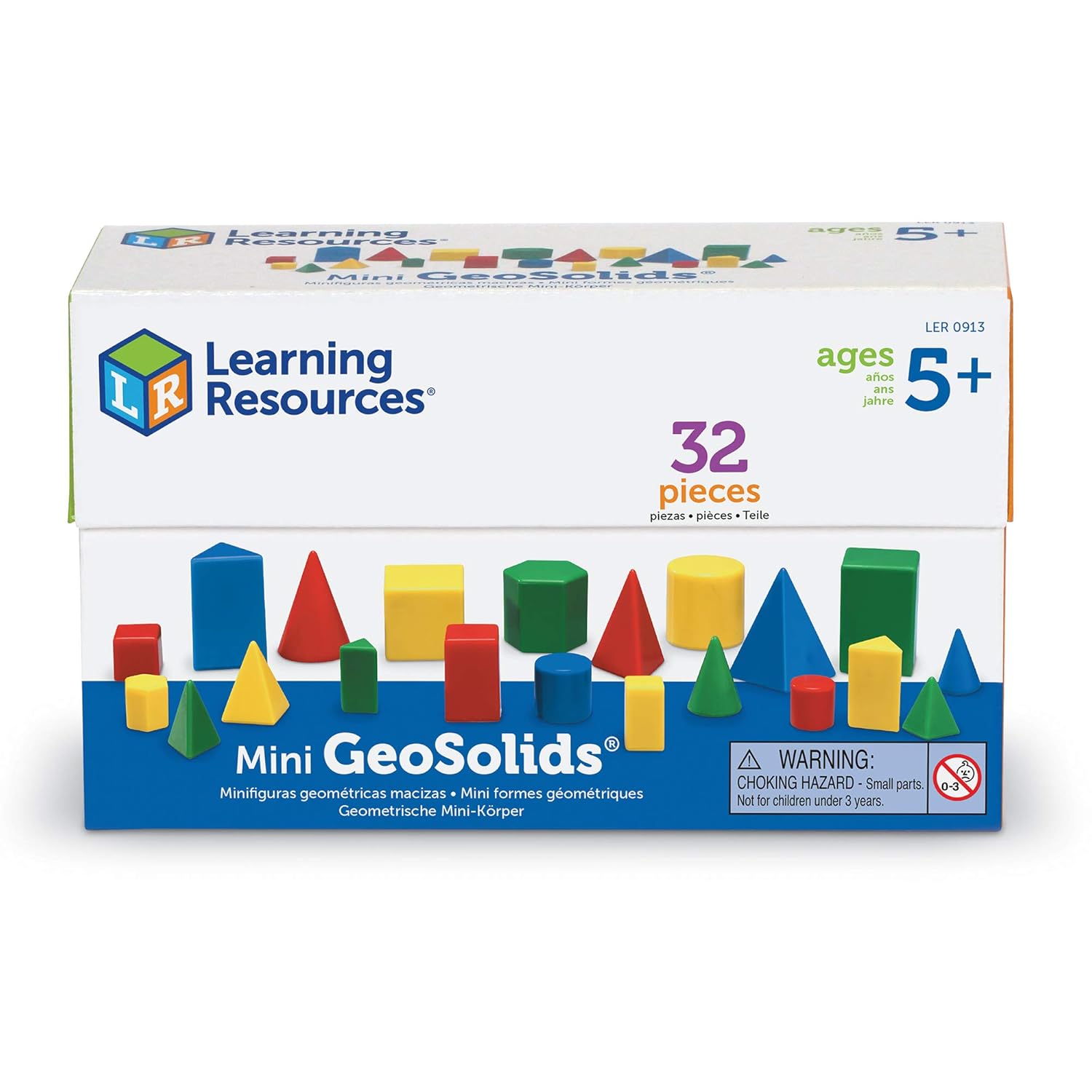 Learning Resources Mini GeoSolids, Colorful Plastic Geometric Shapes, Teacher Accessories, 32 Pieces, Grades K+, Ages 5+