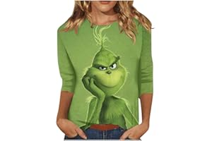SEGAVEN 𝑮𝒓𝒊𝒏𝒄𝒉𝒔 Fall Outfits Women Trendy 3/4 Sleeve Christmas Print T Shirt Crew Neck Fall Winter Pullover Tops