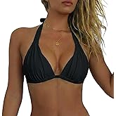 Firpearl Women's Triangle Bikini Tops Ruched Halter Bathing Suits Tops