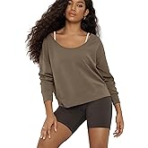ODODOS Women's Modal Soft-Breezy Wide Scoop Neck Pullover Oversized Long Sleeve Sweatshirts