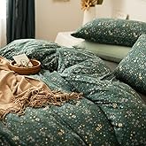 LifeTB Green Floral 100% Jersey Knit Cotton Duvet Cover Queen Vintage Style Botanical Floral Bedding Set Chic Shabby Green Floral Comforter Cover Girl Women Flower Bedding Cover with 2 Pillowcases