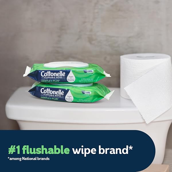 COTTONELLE GENTLEPLUS FLUSHABLE WET WIPES WITH ALOE & VITAMIN E, 8 FLIP-TOP PACKS, 42 WIPES PER PACK (336 TOTAL WIPES), PACKAGING MAY VARY