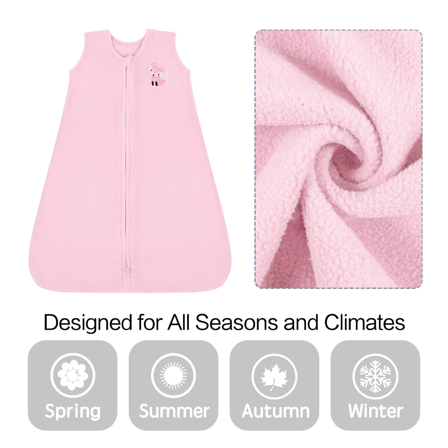TILLYOU All Season Micro-Fleece Baby Sleep Bag and Sack with Inverted Zipper, Clothes for Toddler Girl Ages 18-24 Months, Sleeveless Warm Ultra Soft Plush Wearable Blanket TOG 1, X-Large XL, Pink Fox: Baby
