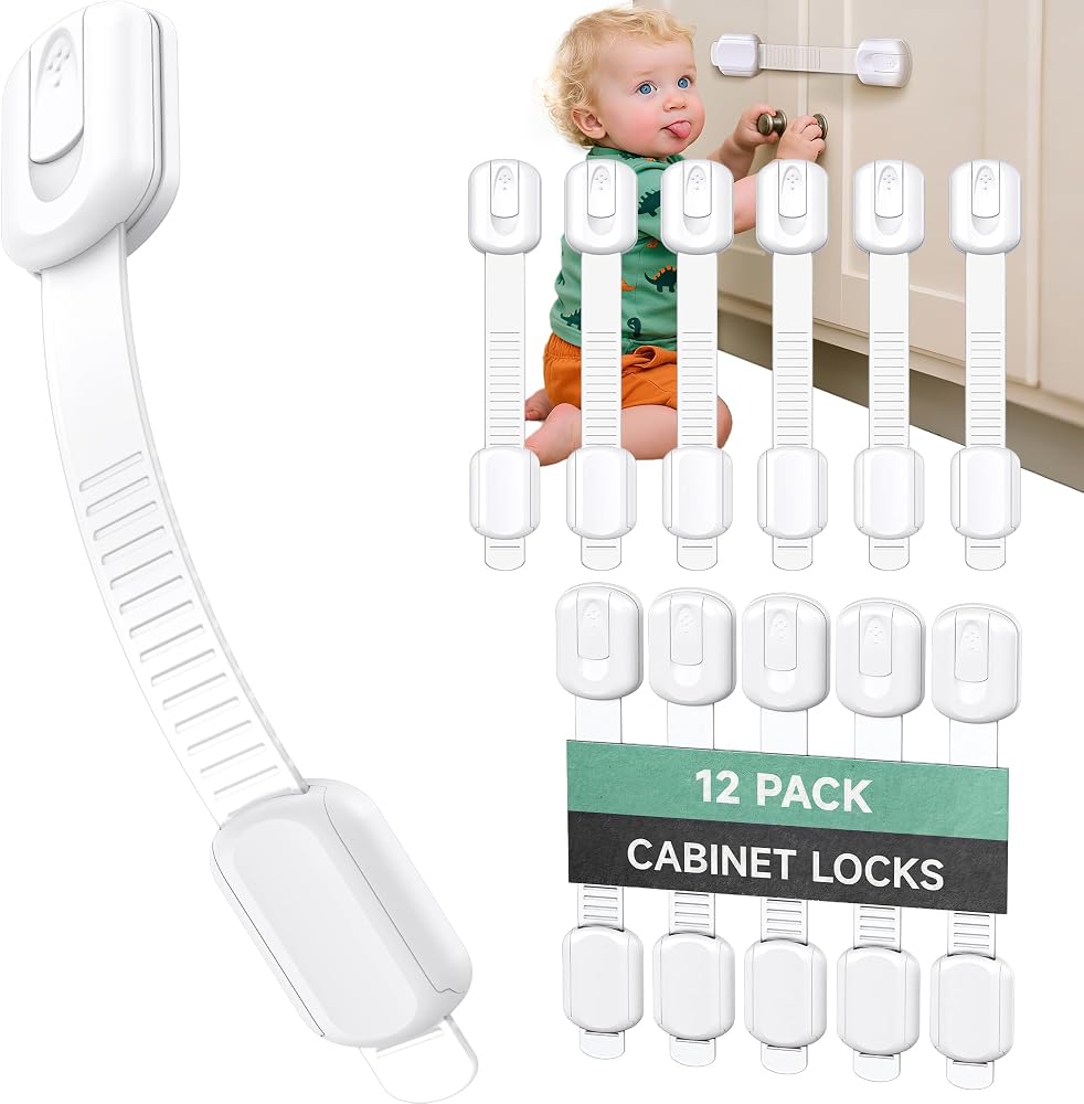 Infinno Cabinet Locks for Baby Proofing, Child Safety Latches, 12 Pack | No drill 3M adhesive, heavy duty hold, fits drawers,