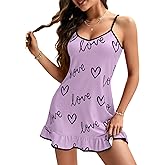 LYANER Women's Nightgown V Neck Spaghetti Strap Sleeveless Printed Nightdress Sleepwear