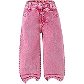 Floerns Toddler Girl's Wide Leg Elastic Waist Button Baggy Jeans Solid Casual Denim Pants