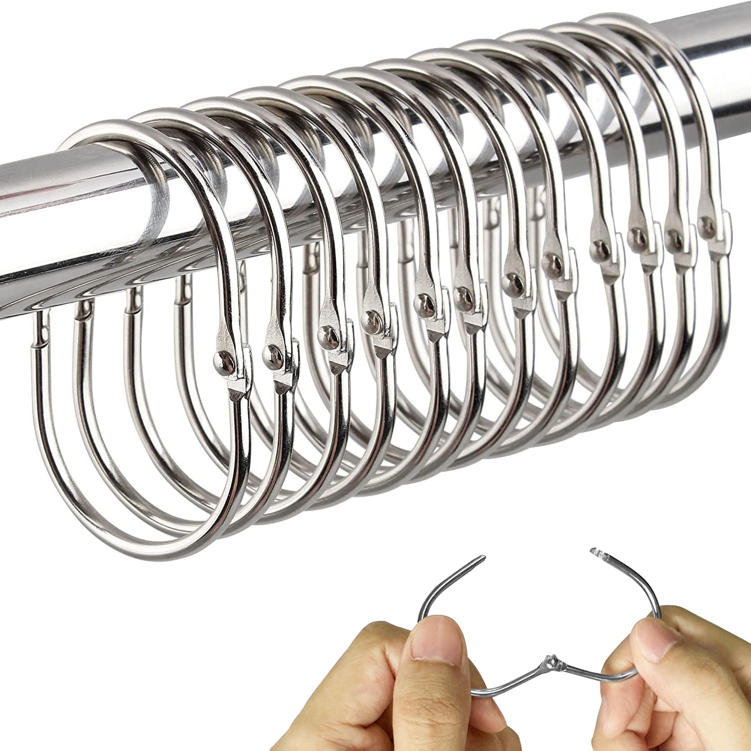 GVSAVY 12pcs Shower Curtain Hooks, Metal Anti-Rust Shower Curtain Hanging Rings, Oval Curtain Hooks, Shower Curtain Accessories, For Bathroom Shower Curtain, Curtain (silver)