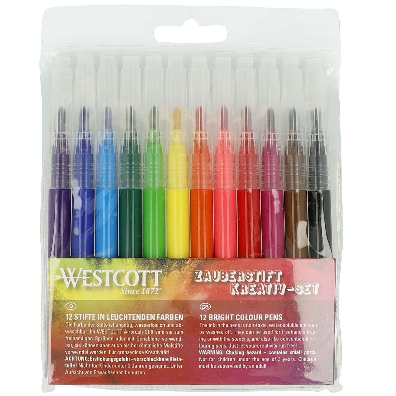 Westcott airbrush set refill pack felt-tip pens | 12 pens in bright colours for children airbrush set | water-soluble & easily washable | airbrush fun for painting & drawing | E-16801 00