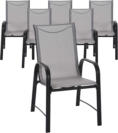 Amazon Com Cosco Outdoor Living Paloma Steel Patio Dining Chairs Light Gray Sling Dark Gray Steel Frame 6 Pack Garden Outdoor