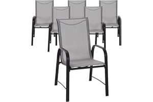 CoscoProducts Cosco Outdoor Living Dining Chairs, 6-Pack, Gray Frame, Light Gray Sling (88645GLGE)