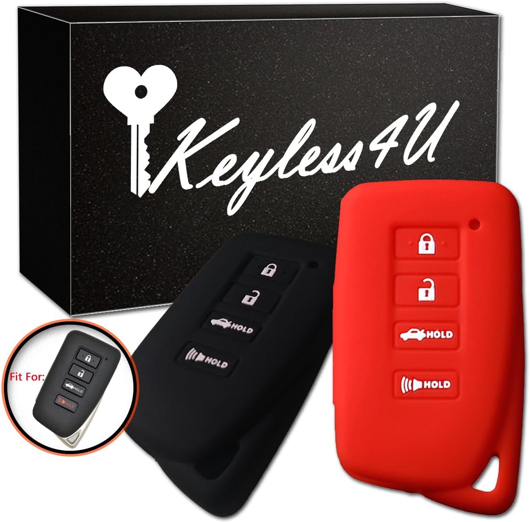 2Pcs Keyless4U Silicone Key Fob Case Cover Remote Skin Jacket Protector for Lexus 2018 NX300h ES350 GS350 GS300h GS450h (Black Red)
