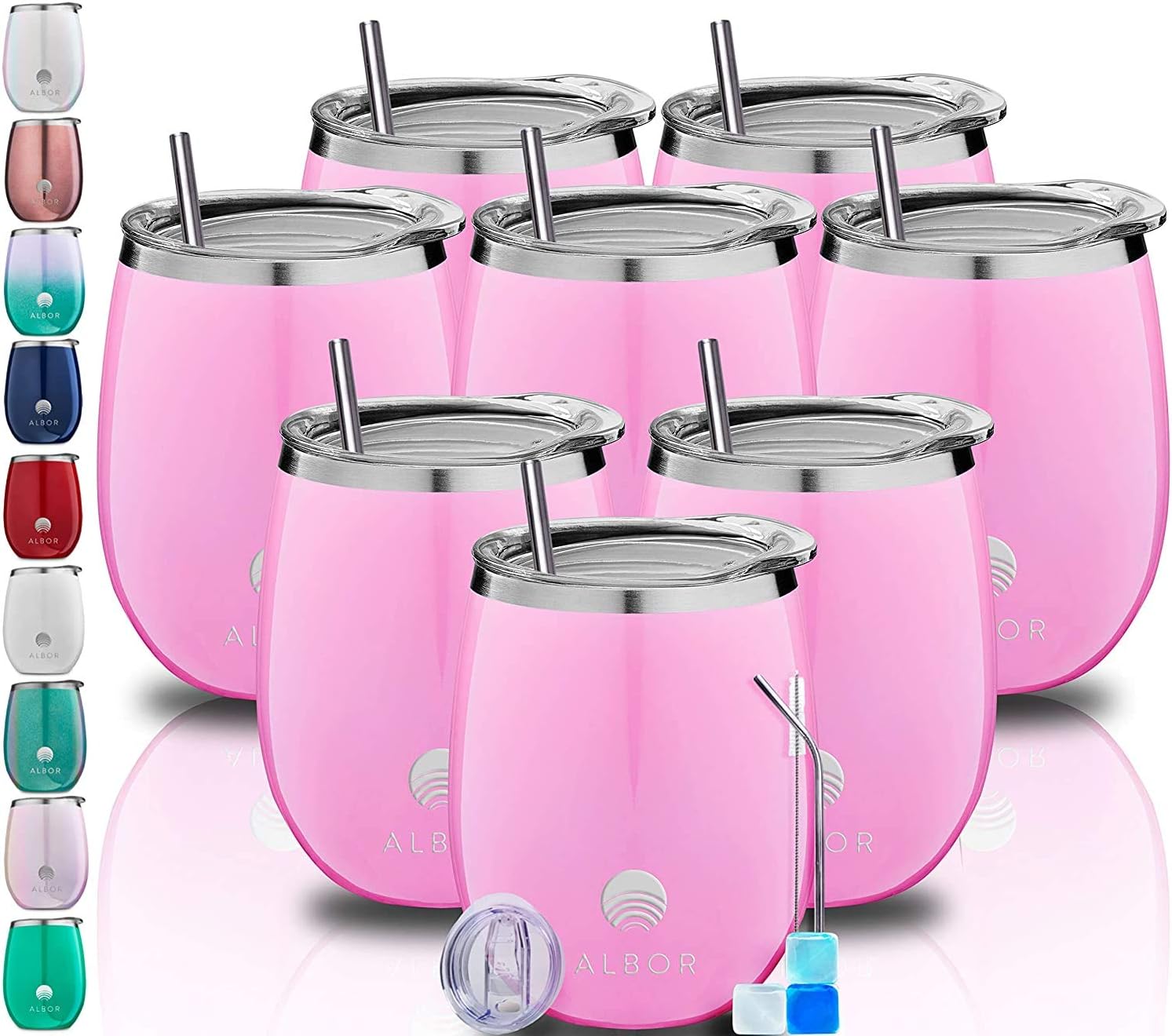 ALBOR Triple Insulated Wine Tumbler with Lid Stainless Steel 12 Oz Tumbler Millennial Pink (8 Pack)