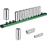 SK 3/8" Drive Socket Set, Deep Metric Sockets, 13-Piece 10-22mm | SuperKrome Finish, Premium CR-V Steel, with Aluminum Socket Organizer