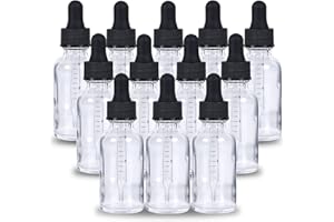 YONKAN 2 oz Dropper Bottle 12 Pack Clear Glass Boston Bottles 60ml with Eye Droppers Black Caps for Essential Oils, Perfume, Leak Proof Travel Bottles for Liquids
