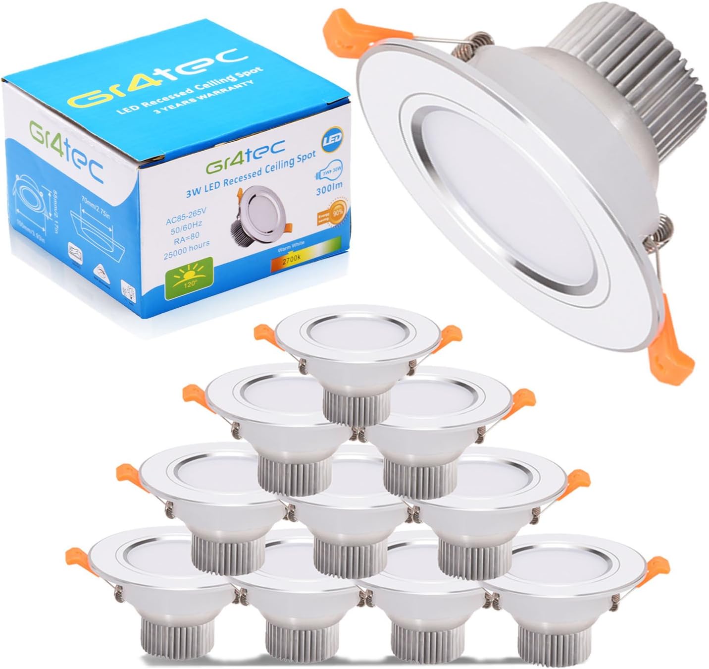 Gr4tec Spot Led Encastrable Dimmable, IP65 Plafonnier Led Salle de Bain
