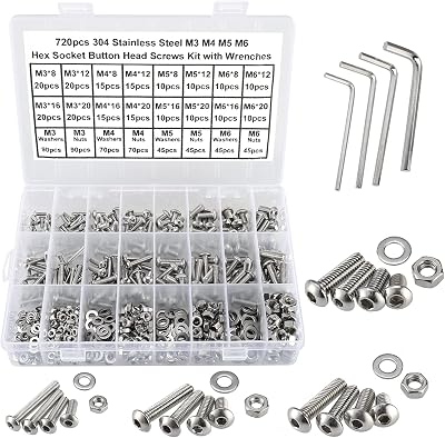 FandWay 304 Stainless Steel Bolts Nuts Set M3 M4 M5 M6 Button Head Screws