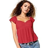 Ardrem Women Babydoll Peplum Tank Top Sweetheart Neck Ruffle Cap Sleeve Tank Tops Backless Smocked Shirts Flowy Tops