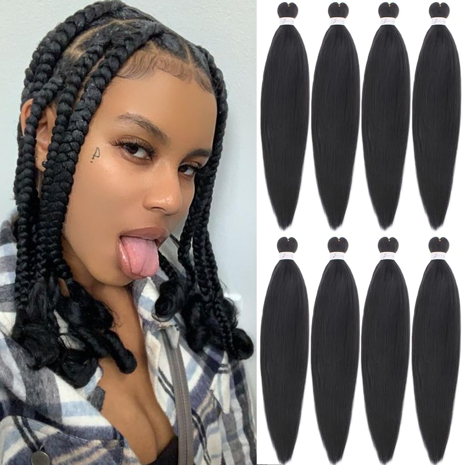 Xtrend 16 Inch EZ Braid 8 Packs Pre Stretched Braiding Hair Yaki Texture Braiding Hair for Crochet Hair Braids Hot Water Setting Synthetic Fiber Hair Extensions 2# โ image 1