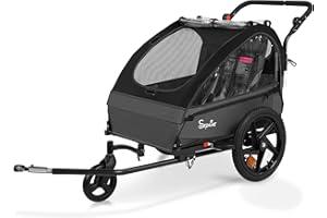 Sepnine Kids Bike Trailer, 2 in1 Canopy Carrier Converts to Stroller Suitable for 1 to 2 Kids, 12+ Months, Quick Attach to Bike, Foldable, with 5-Point Harness and Storage Bags