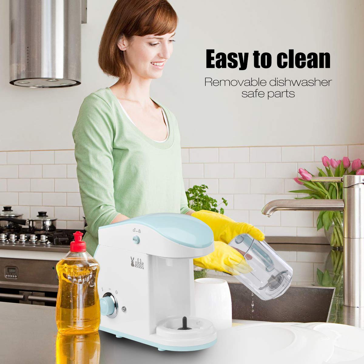 Rabbit baba Baby Food Maker, Dishwasher-Safe Food Processor, Multifunctional Blender, Steamer, Cooker for Baby,Infants and Toddlers Food (Blue)