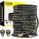 POHIR Power Washer Hose 125FT, High Pressure Washer Hose with 3/8'' Quick Connector, High Tensile Wire Braided Hose with 2 Qu