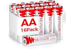 BEVIGOR Lithium Batteries AA Size 16 Pack 1.5V Longer Lasting Double A Battery for Blink Camera, Trail Camera, Security Alarm System, Remote Controlled Vehicle Batteries【Non-Rechargeable】