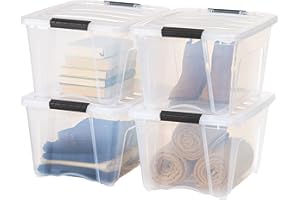 IRIS USA 30 L Plastic Storage Box with Lid and Latches - 4 Pack - BPA-Free, See-Through Organizing Solution, Durable Nestable