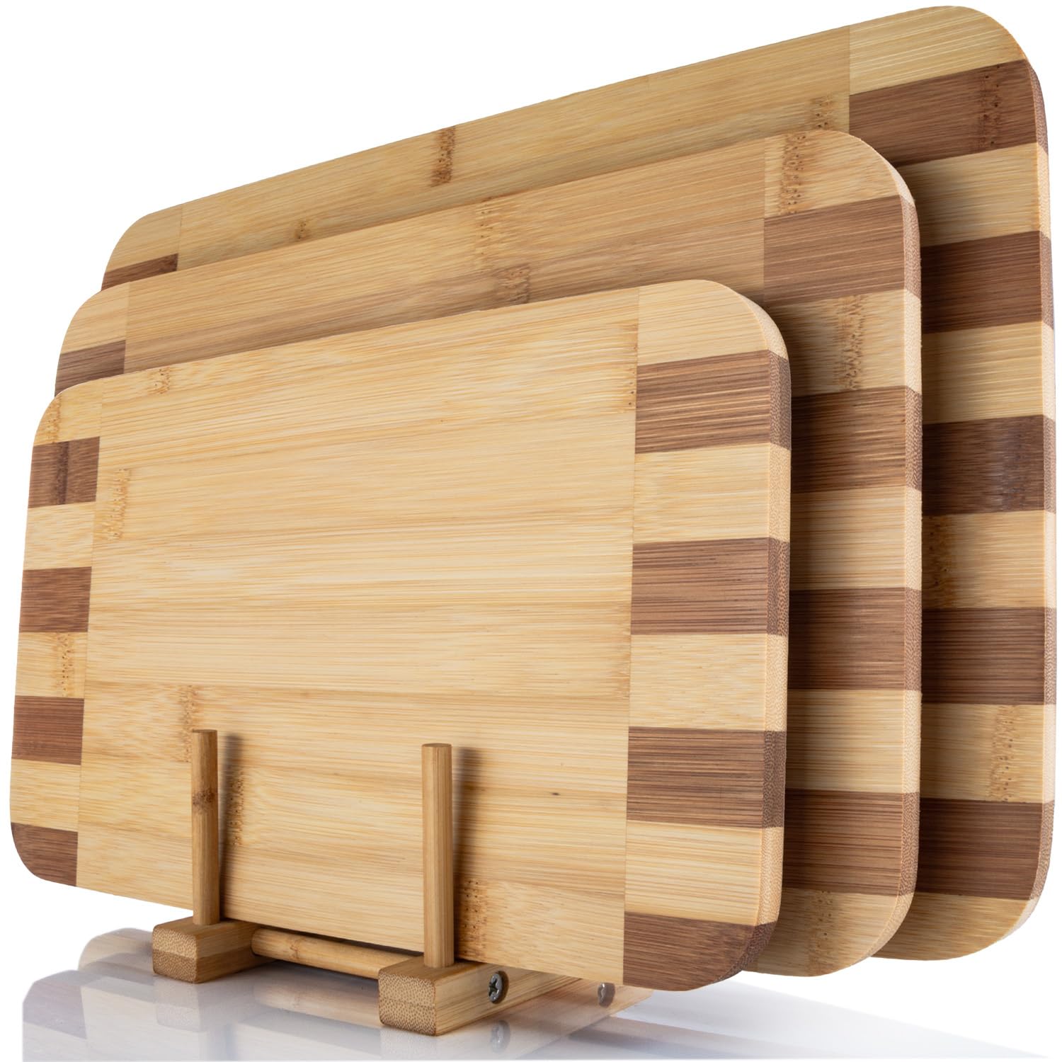 Bamboo Cutting Boards, Set of 3 Serving Boards Kitchen Board Bread Board; Gentle on Sound, Antibacterial