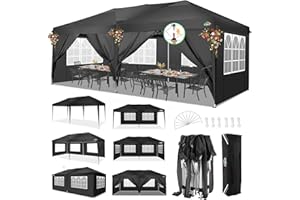 COBIZI Canopy 10x20 Pop Up Canopy with 6 Sidewalls,Waterproof Canopy Outdoor Event Shelter UPF 50+ Gazebo Portable Tents for Parties Beach Camping Wedding Commercial Instant Canopy(Black